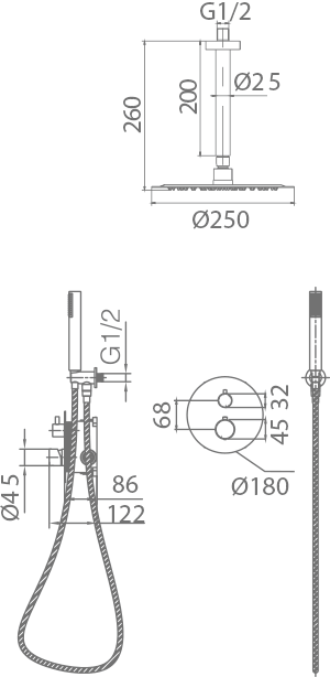 ENSEMBLE DE DOUCHE ENCASTRE THERMOSTATIQUE BLACK GUN METAL GTT039/BGM