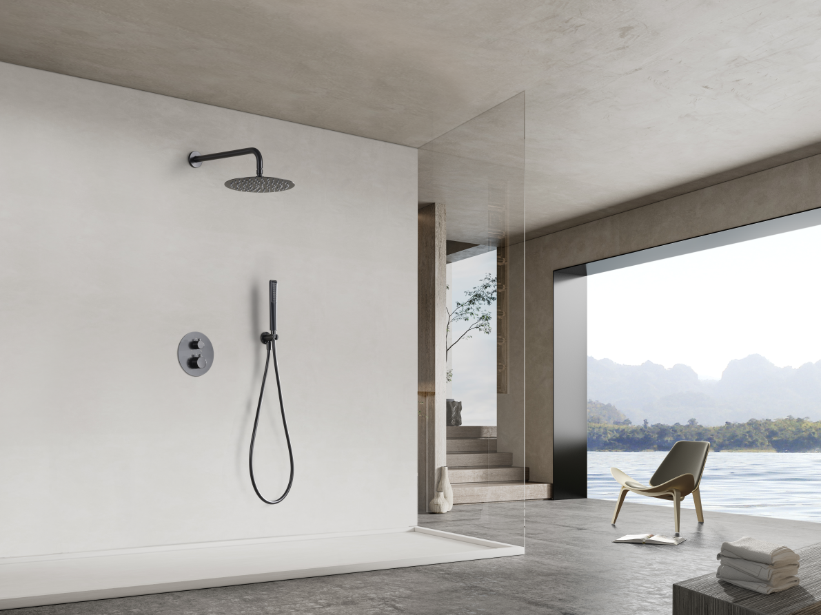 ENSEMBLE DE DOUCHE THERMOSTATIQUE ENCASTRE BLACK GUN METAL GTN047/BGM