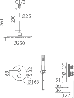 ENSEMBLE DE DOUCHE THERMOSTATIQUE ENCASTRE BLACK GUN METAL GTS060/BGM