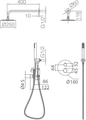 ENSEMBLE DE DOUCHE THERMOSTATIQUE ENCASTRE NOIR MAT GTG053/NG