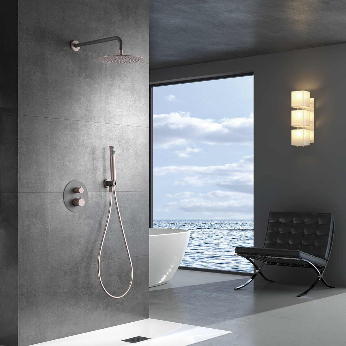 ENSEMBLE DE DOUCHE ENCASTRE GRIS MAT / CHAMPAGNE GTD038/GC