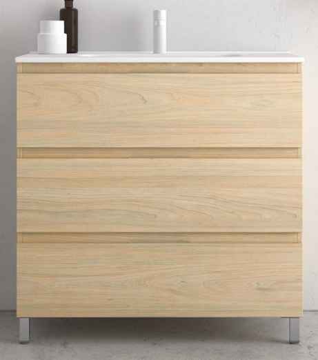 MEUBLE CARMEN AVEC PIEDS 3 TIROIRS + VASQUE CERAMAQUE PLUS
